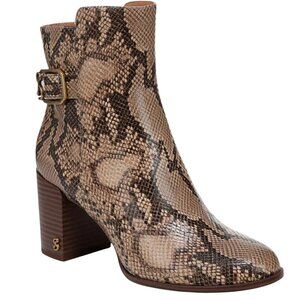 NEW Women's Buckle Leather Ankle Boots Size 8.5 Mocha Snake Print
